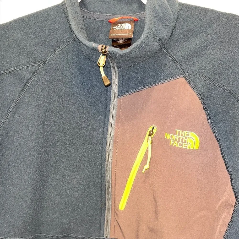 North Face Green Blue 1/4 fleece t neck LS Mens sweatshirt sweater L Flashdry